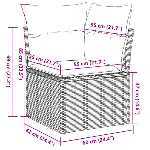 Градински диван с възглавници, 8 части, полиратан, сив