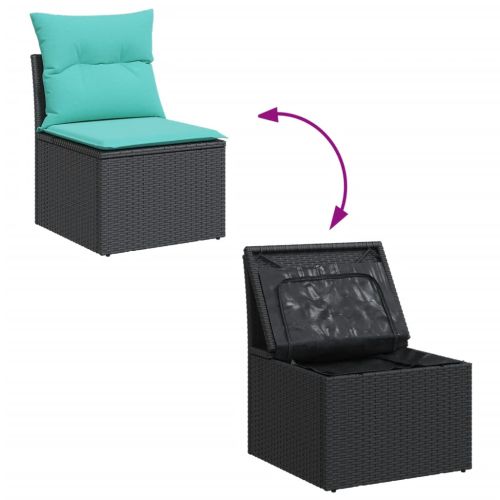 Градински комплект диван с възглавници 8 части черен полиратан