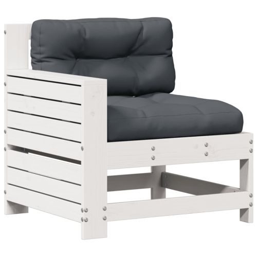 Градински лаундж комплект с възглавници 5 части бял бор масив