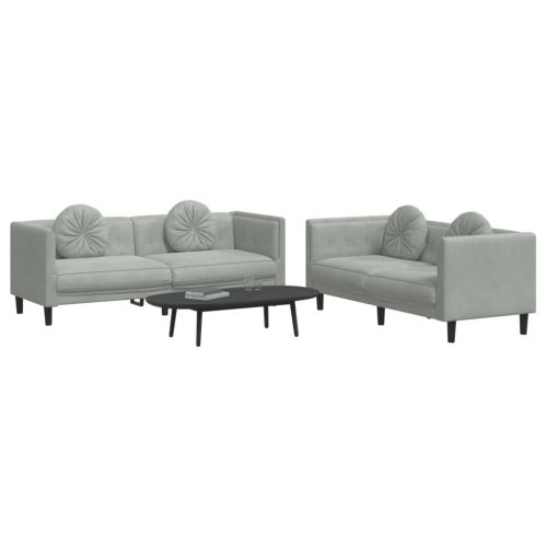 Комплект дивани 2 части с възглавници светлосив кадифе