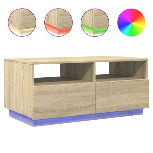 Маса за кафе с LED осветление, сонома дъб, 90x49x40 см