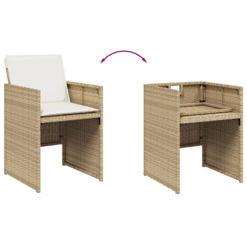 Градински комплект с възглавници, 11 части, бежов полиратан