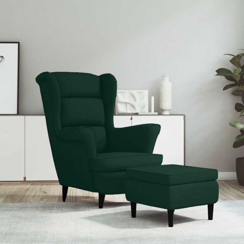 Фотьойл Wingback с табуретка, тъмнозелена, кадифе