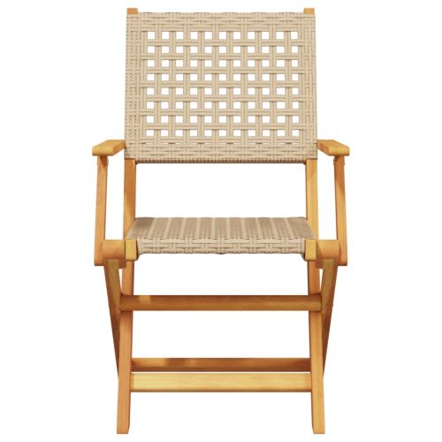 Бистро комплект, 3 части, бежов, полиратан и дърво масив