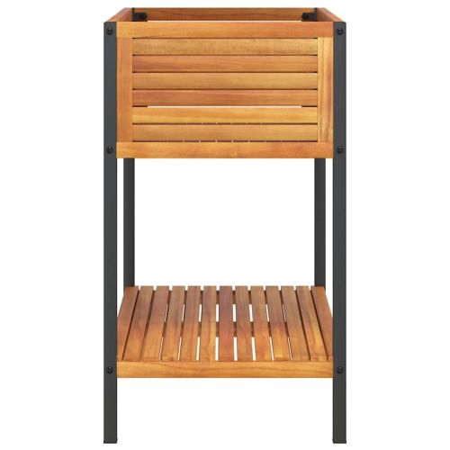 Градинска кашпа с рафт 80x45x80 см масивна акация и стомана