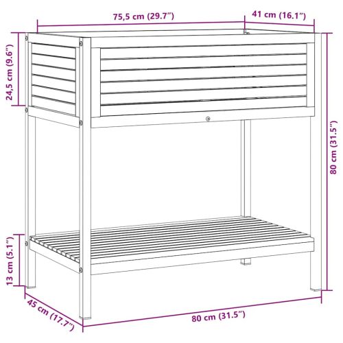 Градинска кашпа с рафт 80x45x80 см масивна акация и стомана