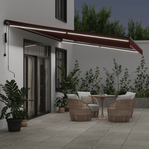 Автоматично прибираща се тента с LED, бордо, 500x350 см