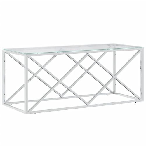 Маса за кафе 110x45x45 cм неръждаема стомана и стъкло