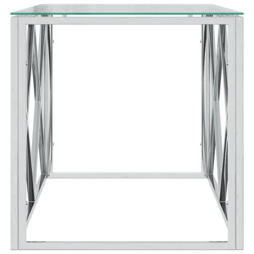 Маса за кафе 110x45x45 cм неръждаема стомана и стъкло