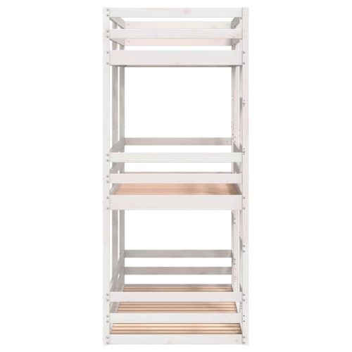 Триетажно легло, бяло, 90x200 см, борово дърво масив