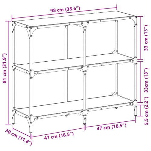 Конзолна маса с черен стъклен плот 98x30x81 см стомана