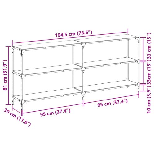 Конзолна маса с прозрачен стъклен плот 194,5x30x81 см стомана