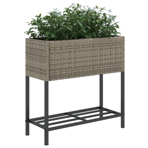 Градински плантери с рафт, 2 бр, сив, 70x28x70 см, полиратан