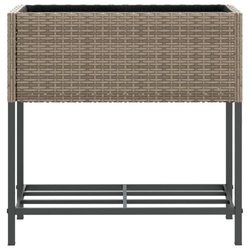 Градински плантери с рафт, 2 бр, сив, 70x28x70 см, полиратан