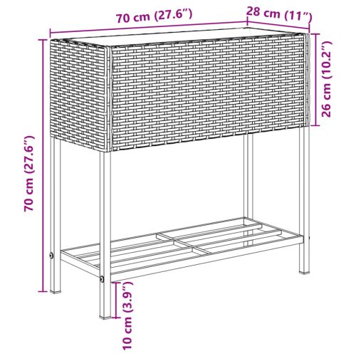 Градински плантери с рафт, 2 бр, сив, 70x28x70 см, полиратан