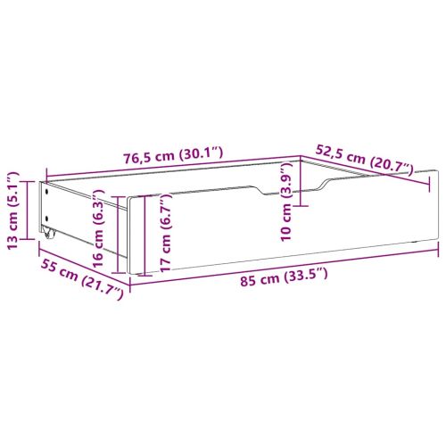 Чекмеджета за под легло 2 бр бели 85x55x17 см бор масив