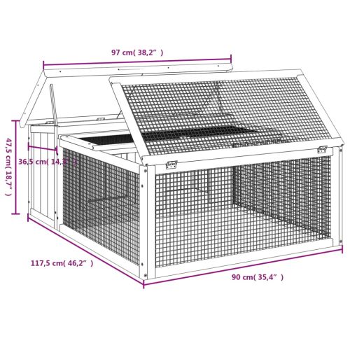 Клетка за зайци сива 117,5x97x47,5 см борово дърво масив