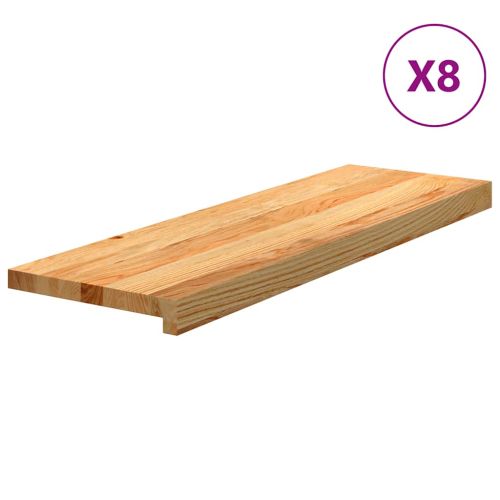 Стълбищни стъпала, 8 бр, светлокафяви, 80x25x2 см, дъб масив