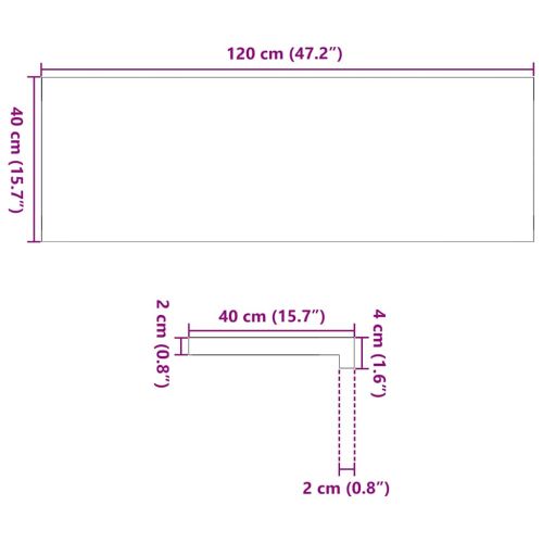 Прозоречни первази, 2 бр, 120x40x2 см, необработен масивен дъб