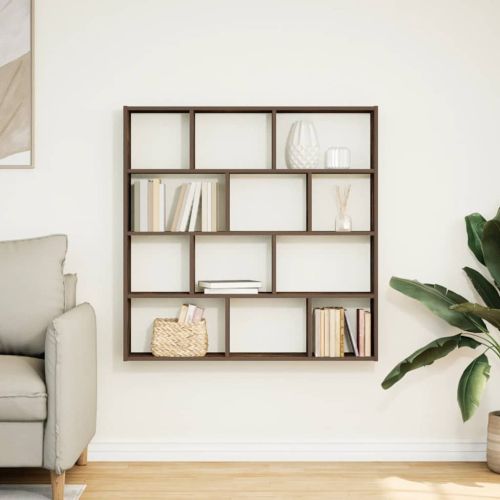 Стенен кубичен рафт, 12 отделения, опушен дъб, инженерно дърво