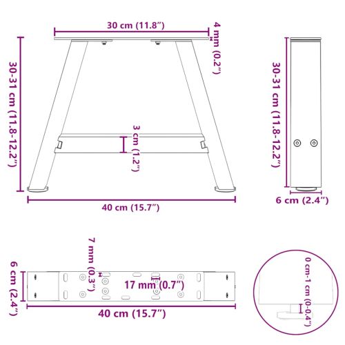 Крака за масичка за кафе, А-образни, 2 бр., антрацит, 40x(30-31) см, стомана