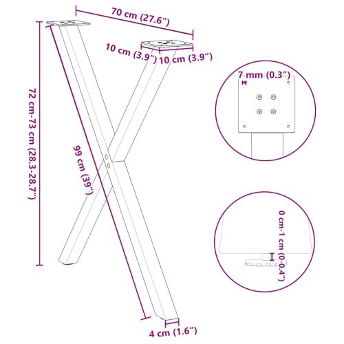 Крака за трапезна маса, X-образни, 2 бр., антрацит, 70x(72-73) см, стомана
