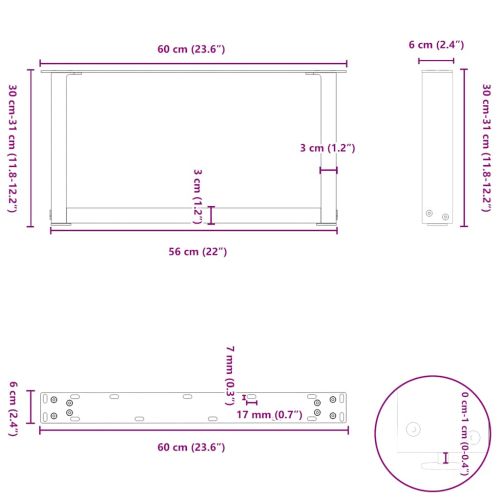 Крака за масичка за кафе, U-образни, 2 бр., бели, 60 x (30-31) см, стомана