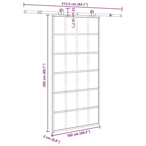 Плъзгаща се врата с механизъм 102x205 см ESG стъкло и алуминий