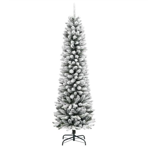 Изкуствена тънка коледна елха с флокиран сняг 120 cm PVC&PE