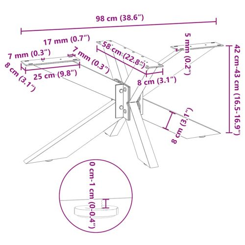 Крак за масичка за кафе, форма на паяк, черен, 98x58x(42-43) см, стомана