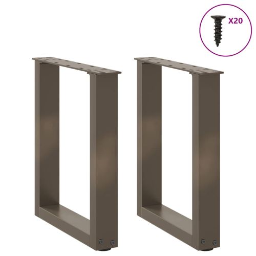 Крака за масичка за кафе, U-образни, 2 бр., естествена стомана, 38 x (42-43) см, стомана