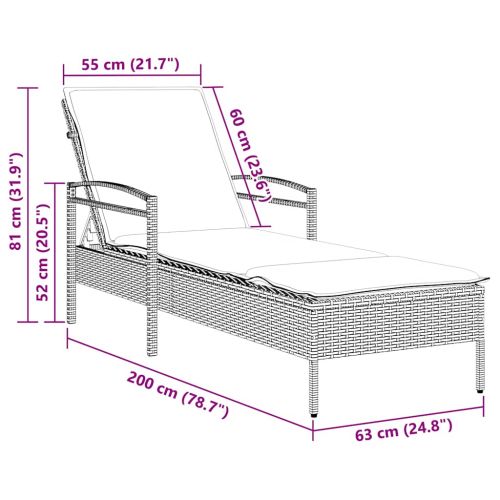 | Шезлонг | с възглавница 1-човек Сив 63 x 200 x 81 см полиратан