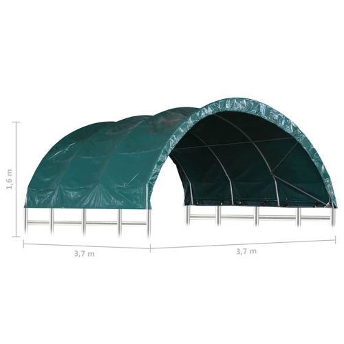 Навес за животни, PVC, 3,7x3,7 м, зелен