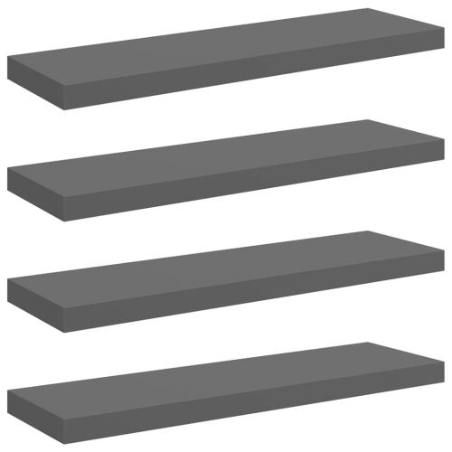 Окачени стенни рафтове, 4 бр, сив гланц, 80x23,5x3,8 см, МДФ
