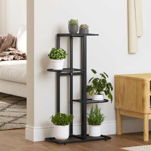4-етажна поставка за цветя, 43x22x76 см, черен, метал