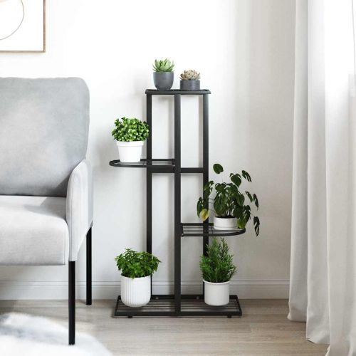 4-етажна поставка за цветя, 43x22x76 см, черен, метал