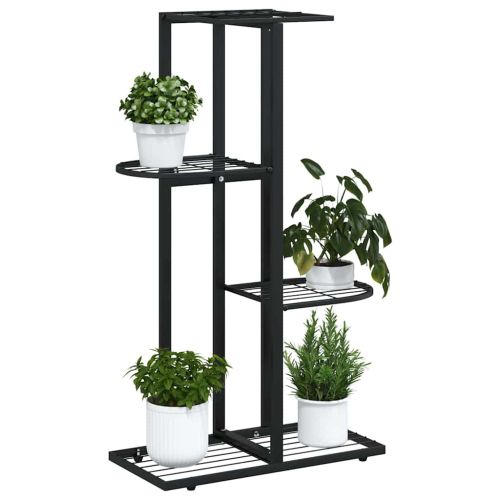 4-етажна поставка за цветя, 43x22x76 см, черен, метал