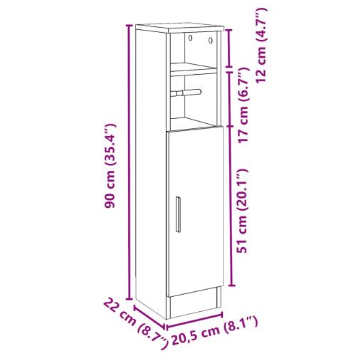 Шкаф за баня с поставка за ролкови ролки, опушен дъб, 20,5x22x90 см