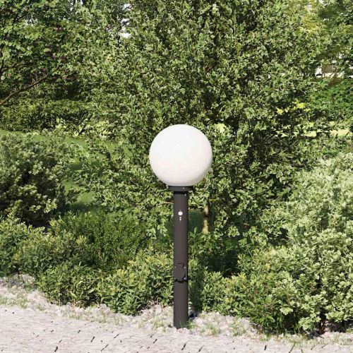Осветителна колона със сензор и контакт 80 см, черна, IP44