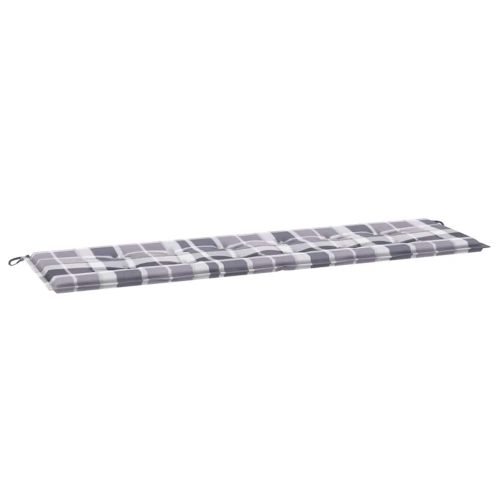 Възглавница за пейка сиво каре 180x50x3 см оксфорд плат