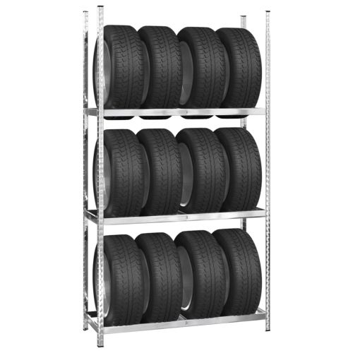 Стелажи за гуми с 3 рафта 2 бр сребристи 110x40x200 см стомана