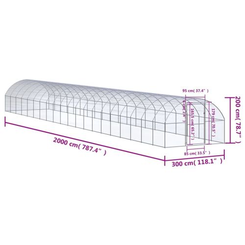 Птичарник на открито, 3x20x2 м, поцинкована стомана