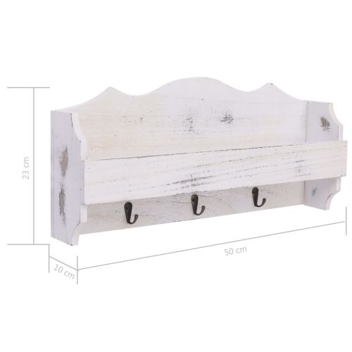 Стенна закачалка за палта, бяла, 50x10x23 см, дърво
