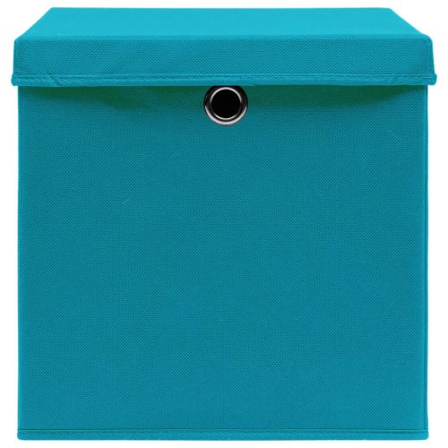 Кутии за съхранение с капак 10 бр бебешко сини 32x32x32 см плат