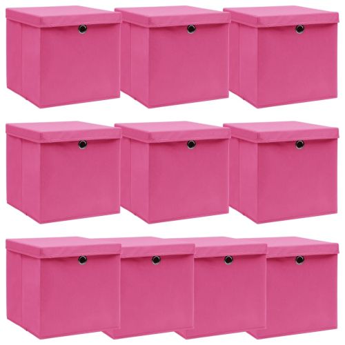 Кутии за съхранение с капаци 10 бр розови 32x32x32 см плат