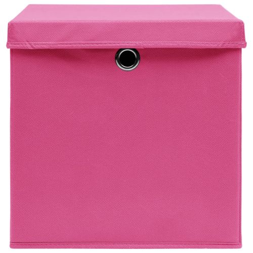 Кутии за съхранение с капаци 10 бр розови 32x32x32 см плат