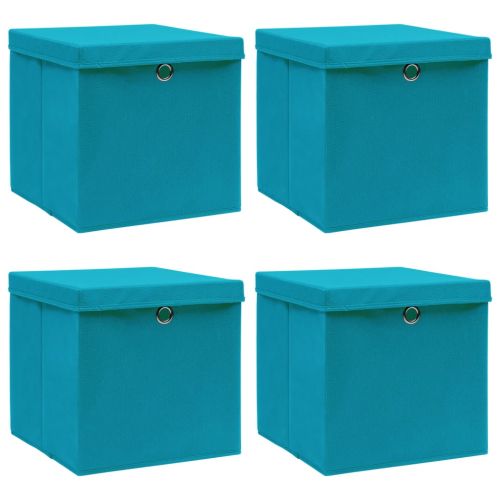 Кутии за съхранение с капаци 4 бр бебешко сини 32x32x32 см плат