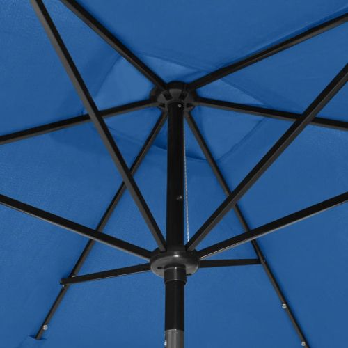 Градински чадър с LED и стоманен прът, лазурносин, 2x3 м