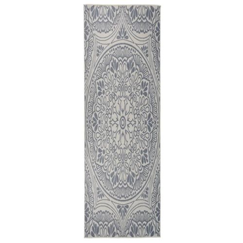 Градински плоскотъкан килим, 80x250 см, синя шарка