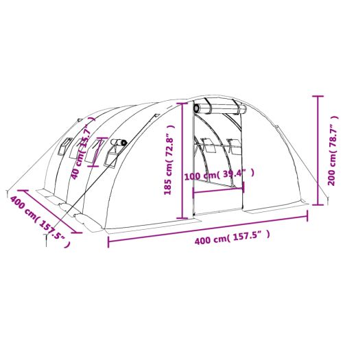 Оранжерия със стоманена рамка, бяла, 16 м², 4x4x2 м